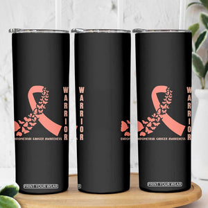Endometrial Cancer Warrior Fighter Butterfly Skinny Tumbler Peach Ribbon Hope