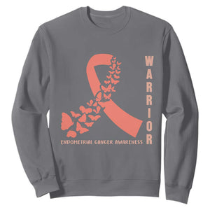 Endometrial Cancer Warrior Fighter Butterfly Sweatshirt Peach Ribbon Hope