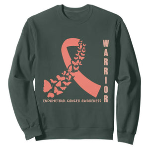 Endometrial Cancer Warrior Fighter Butterfly Sweatshirt Peach Ribbon Hope