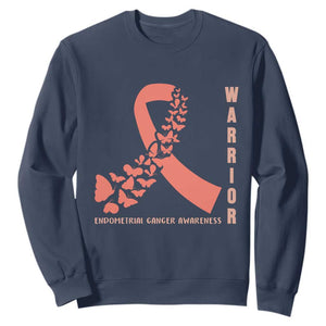 Endometrial Cancer Warrior Fighter Butterfly Sweatshirt Peach Ribbon Hope