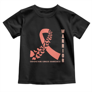 Endometrial Cancer Warrior Fighter Butterfly Toddler T Shirt Peach Ribbon Hope