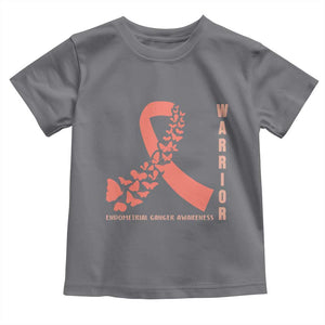 Endometrial Cancer Warrior Fighter Butterfly Toddler T Shirt Peach Ribbon Hope