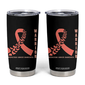 Endometrial Cancer Warrior Fighter Butterfly Tumbler Cup Peach Ribbon Hope