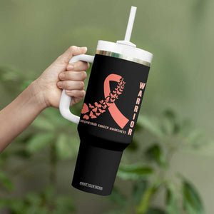 Endometrial Cancer Warrior Fighter Butterfly Tumbler With Handle Peach Ribbon Hope