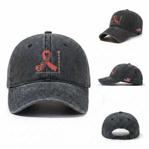 Endometrial Cancer Warrior Fighter Butterfly Washed Cotton Baseball Cap Peach Ribbon Hope