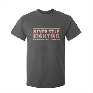 Endometrial Cancer Fighter T Shirt For Kid Never Stop Fighting Peach Ribbon