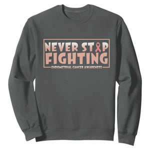 Endometrial Cancer Fighter Sweatshirt Never Stop Fighting Peach Ribbon