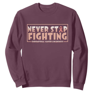 Endometrial Cancer Fighter Sweatshirt Never Stop Fighting Peach Ribbon