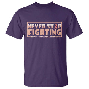 Endometrial Cancer Fighter T Shirt Never Stop Fighting Peach Ribbon