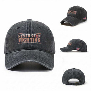 Endometrial Cancer Fighter Washed Cotton Baseball Cap Never Stop Fighting Peach Ribbon