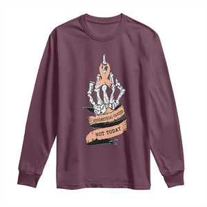 Funny Endometrial Cancer Skeleton Not Today Long Sleeve Shirt Fighter Peach Ribbon