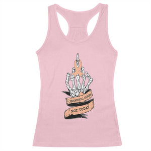 Funny Endometrial Cancer Skeleton Not Today Racerback Tank Top Fighter Peach Ribbon