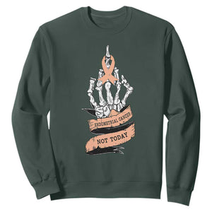 Funny Endometrial Cancer Skeleton Not Today Sweatshirt Fighter Peach Ribbon