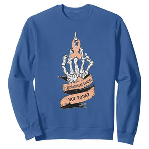 Funny Endometrial Cancer Skeleton Not Today Sweatshirt Fighter Peach Ribbon