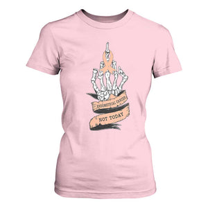 Funny Endometrial Cancer Skeleton Not Today T Shirt For Women Fighter Peach Ribbon