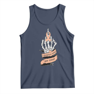 Funny Endometrial Cancer Skeleton Not Today Tank Top Fighter Peach Ribbon