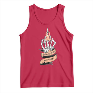 Funny Endometrial Cancer Skeleton Not Today Tank Top Fighter Peach Ribbon