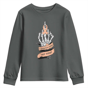 Funny Endometrial Cancer Skeleton Not Today Youth Sweatshirt Fighter Peach Ribbon