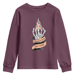 Funny Endometrial Cancer Skeleton Not Today Youth Sweatshirt Fighter Peach Ribbon
