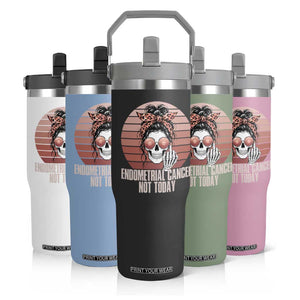 Vintage Endometrial Cancer Not Today Flip Straw Tumbler Skeleton Warrior Fighter