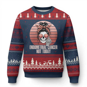 Vintage Endometrial Cancer Not Today Ugly Christmas Sweater Skeleton Warrior Fighter