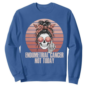 Vintage Endometrial Cancer Not Today Sweatshirt Skeleton Warrior Fighter