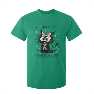 Funny Black Cat Endometrial Cancer Awareness T Shirt For Kid Its Fine Im Fine Everything Is Fine