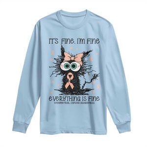 Funny Black Cat Endometrial Cancer Awareness Long Sleeve Shirt Its Fine Im Fine Everything Is Fine
