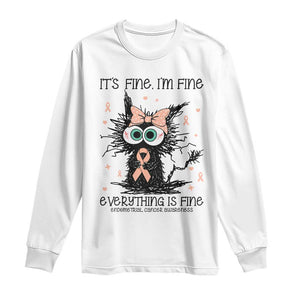 Funny Black Cat Endometrial Cancer Awareness Long Sleeve Shirt Its Fine Im Fine Everything Is Fine