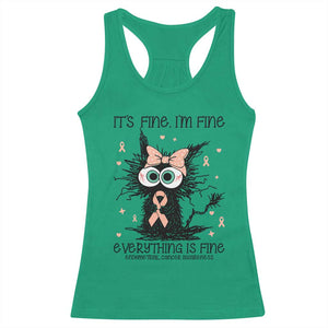 Funny Black Cat Endometrial Cancer Awareness Racerback Tank Top Its Fine Im Fine Everything Is Fine