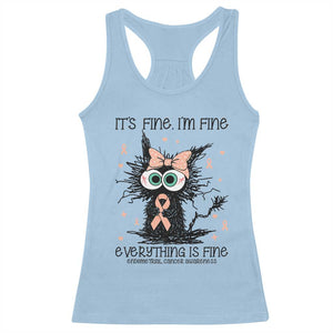 Funny Black Cat Endometrial Cancer Awareness Racerback Tank Top Its Fine Im Fine Everything Is Fine