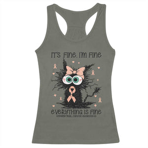 Funny Black Cat Endometrial Cancer Awareness Racerback Tank Top Its Fine Im Fine Everything Is Fine