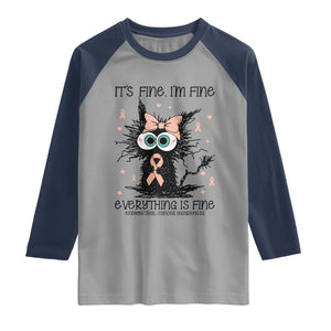 Funny Black Cat Endometrial Cancer Awareness Raglan Shirt Its Fine Im Fine Everything Is Fine