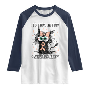 Funny Black Cat Endometrial Cancer Awareness Raglan Shirt Its Fine Im Fine Everything Is Fine