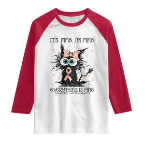 Funny Black Cat Endometrial Cancer Awareness Raglan Shirt Its Fine Im Fine Everything Is Fine