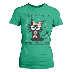 Funny Black Cat Endometrial Cancer Awareness T Shirt For Women Its Fine Im Fine Everything Is Fine