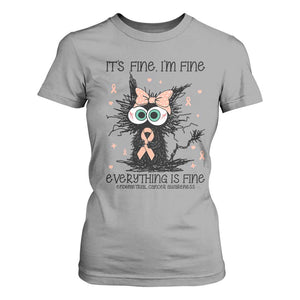 Funny Black Cat Endometrial Cancer Awareness T Shirt For Women Its Fine Im Fine Everything Is Fine