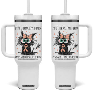 Funny Black Cat Endometrial Cancer Awareness Tumbler With Handle Its Fine Im Fine Everything Is Fine