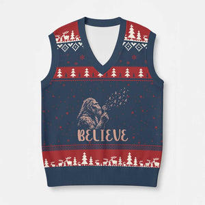 Funny Bigfoot Blowing Dandelion Flower Graphic V-Neck Knit Sweater Vest Believe Endometrial Cancer Awareness