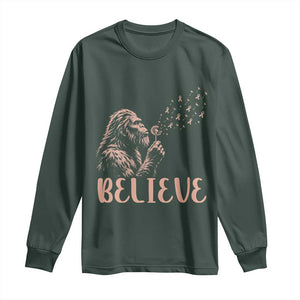 Funny Bigfoot Blowing Dandelion Flower Graphic Long Sleeve Shirt Believe Endometrial Cancer Awareness