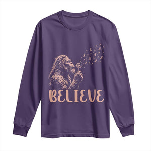 Funny Bigfoot Blowing Dandelion Flower Graphic Long Sleeve Shirt Believe Endometrial Cancer Awareness