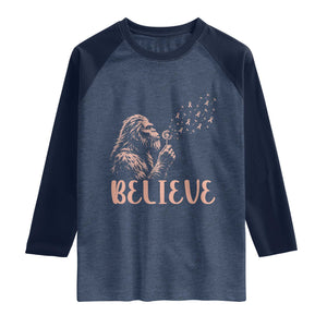 Funny Bigfoot Blowing Dandelion Flower Graphic Raglan Shirt Believe Endometrial Cancer Awareness