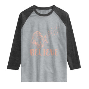 Funny Bigfoot Blowing Dandelion Flower Graphic Raglan Shirt Believe Endometrial Cancer Awareness