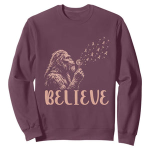 Funny Bigfoot Blowing Dandelion Flower Graphic Sweatshirt Believe Endometrial Cancer Awareness