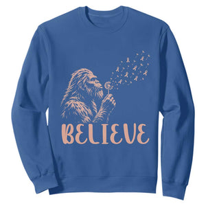 Funny Bigfoot Blowing Dandelion Flower Graphic Sweatshirt Believe Endometrial Cancer Awareness