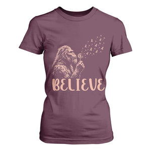 Funny Bigfoot Blowing Dandelion Flower Graphic T Shirt For Women Believe Endometrial Cancer Awareness