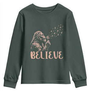Funny Bigfoot Blowing Dandelion Flower Graphic Youth Sweatshirt Believe Endometrial Cancer Awareness