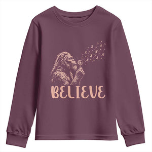 Funny Bigfoot Blowing Dandelion Flower Graphic Youth Sweatshirt Believe Endometrial Cancer Awareness