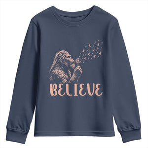 Funny Bigfoot Blowing Dandelion Flower Graphic Youth Sweatshirt Believe Endometrial Cancer Awareness