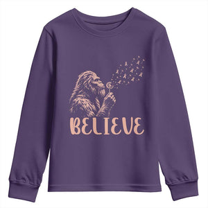 Funny Bigfoot Blowing Dandelion Flower Graphic Youth Sweatshirt Believe Endometrial Cancer Awareness